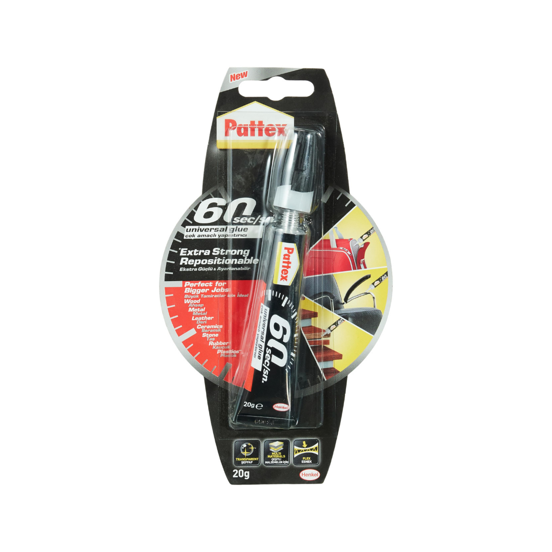 Pattex 60 Sec Yapıştırıcı – Hızlı ve Esnek Çok Amaçlı Güçlü Yapıştırıcı 20gr