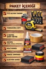 DEXPA Profesyonel Tamir & Montaj Seti – Zımpara, Yapıştırıcı, Alyan & Tornavida Seti, Şerit Metre, Bantlar