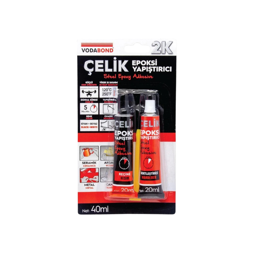 Vodabond Çelik Epoksi 40 ML İkili Tüp – Metal ve Sert Yüzeyler İçin Çift Bileşenli Güçlü Yapıştırıcı