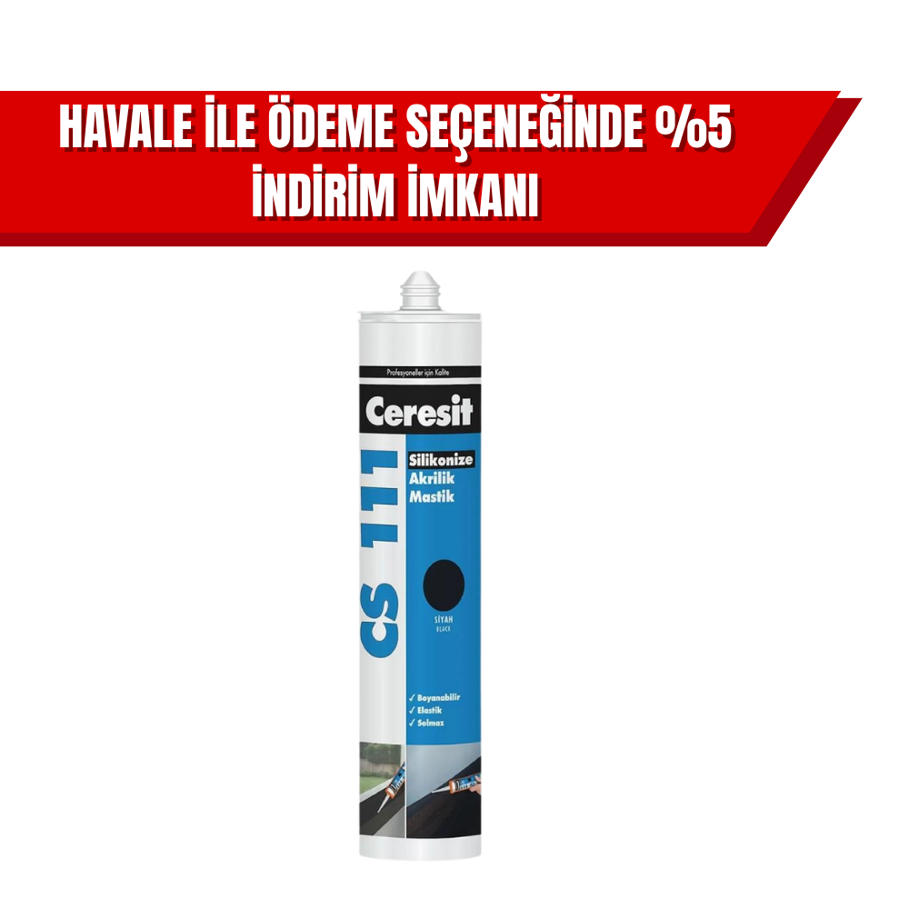 Ceresit CS 111 Siyah Akrilik Mastik 280 ml | Boyanabilir Derz ve Çatlak Dolgu Malzemesi (30'lu Koli)