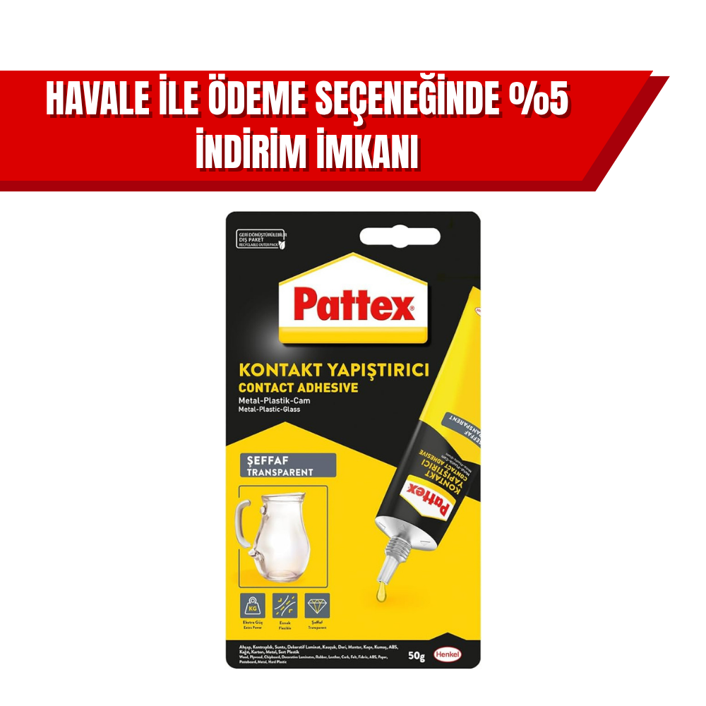 Pattex Kontakt Yapıştırıcı 50 gr | Cam, Metal ve Plastik İçin Güçlü Kontakt Yapıştırıcı (12’li Koli)