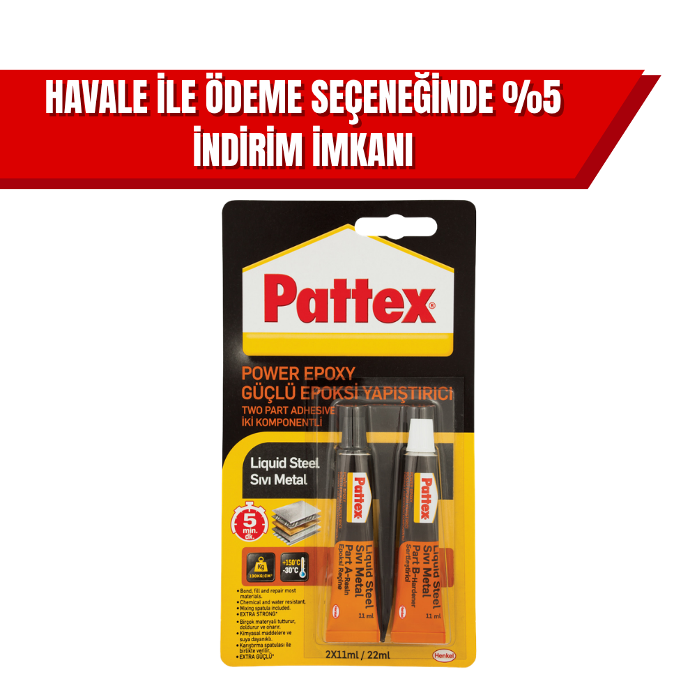 Pattex Sıvı Metal Yapıştırıcı 2x11 ml | Yüksek Mukavemetli Epoksi Metal Tamir Yapıştırıcısı (12’li Koli)