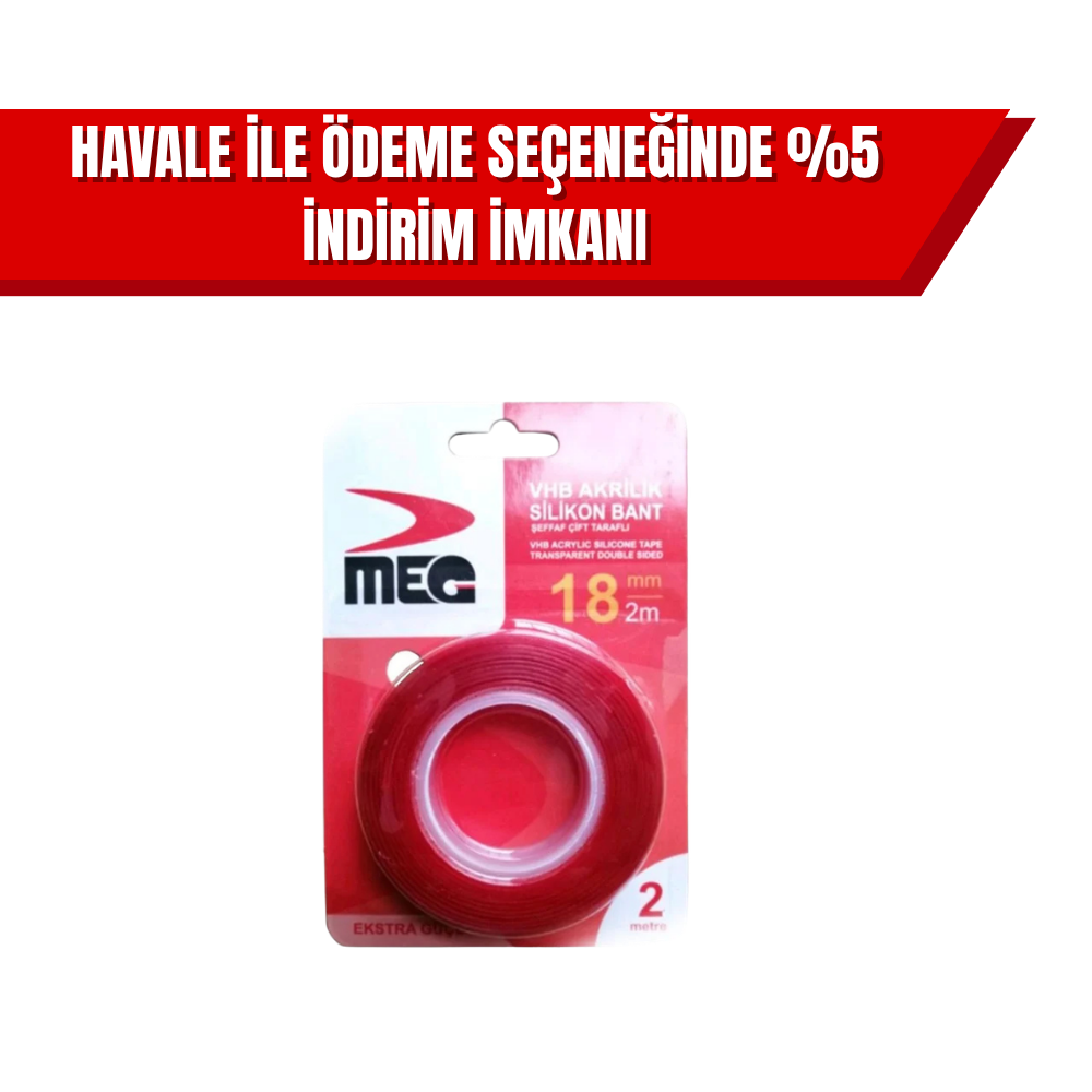 MEG VHB Çift Taraflı Akrilik Bant | Ultra Güçlü Montaj Bandı, Yüksek Yapışma Performansı (60’lı Koli)