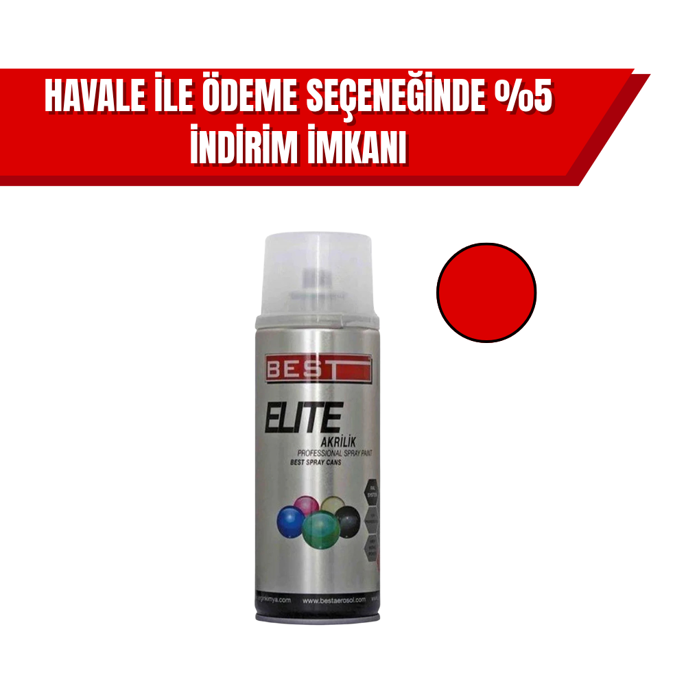 Best Elite 3002 Bayrak Kırmızı Sprey Boya 400 ml | Akrilik Hızlı Kuruyan Profesyonel Boya (12'li Koli)
